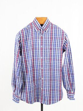 PAUL & SHARK Navy Blue Red Gingham Check Cotton Poplin Button Down Shirt, Size M